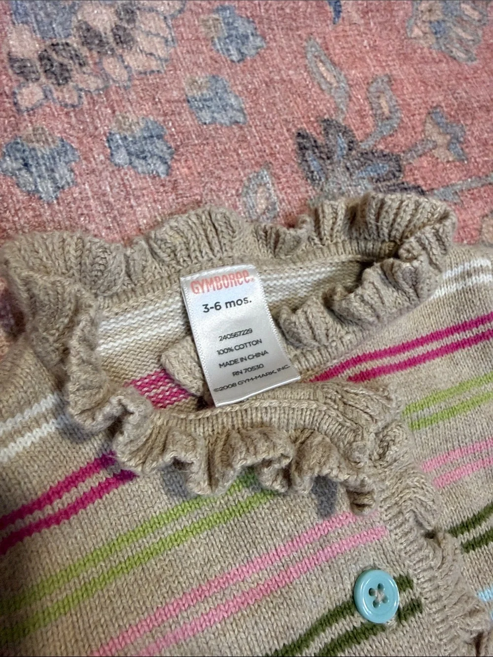 *Almost Vintage* Gymboree Beige and Pastel Stripe Ruffle Baby Cardigan 3-6M